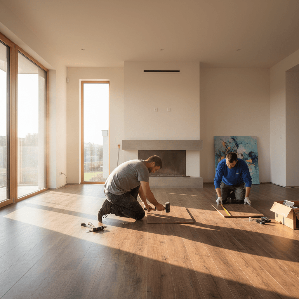 Vinyl plank flooring installed in living room