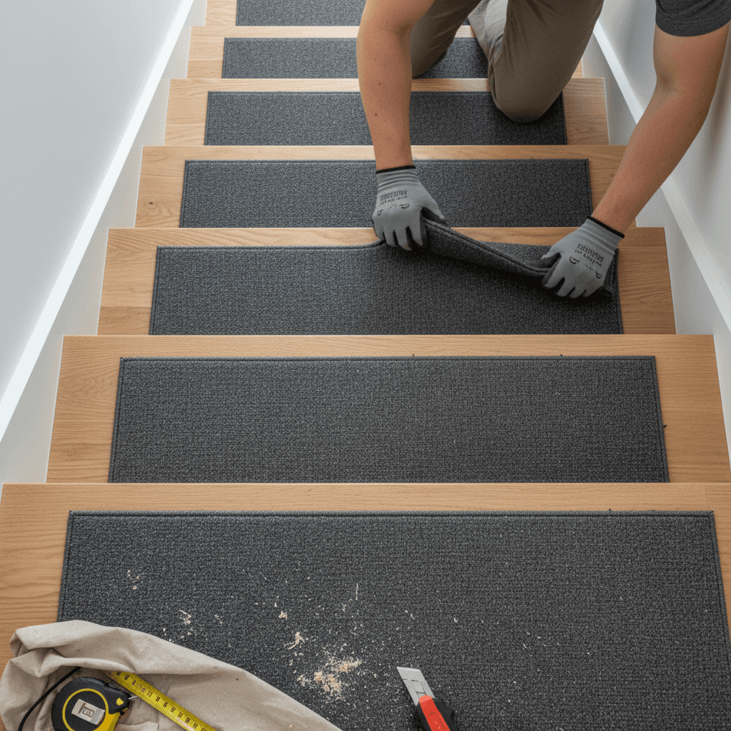 Custom stair installation showing individual step coverage