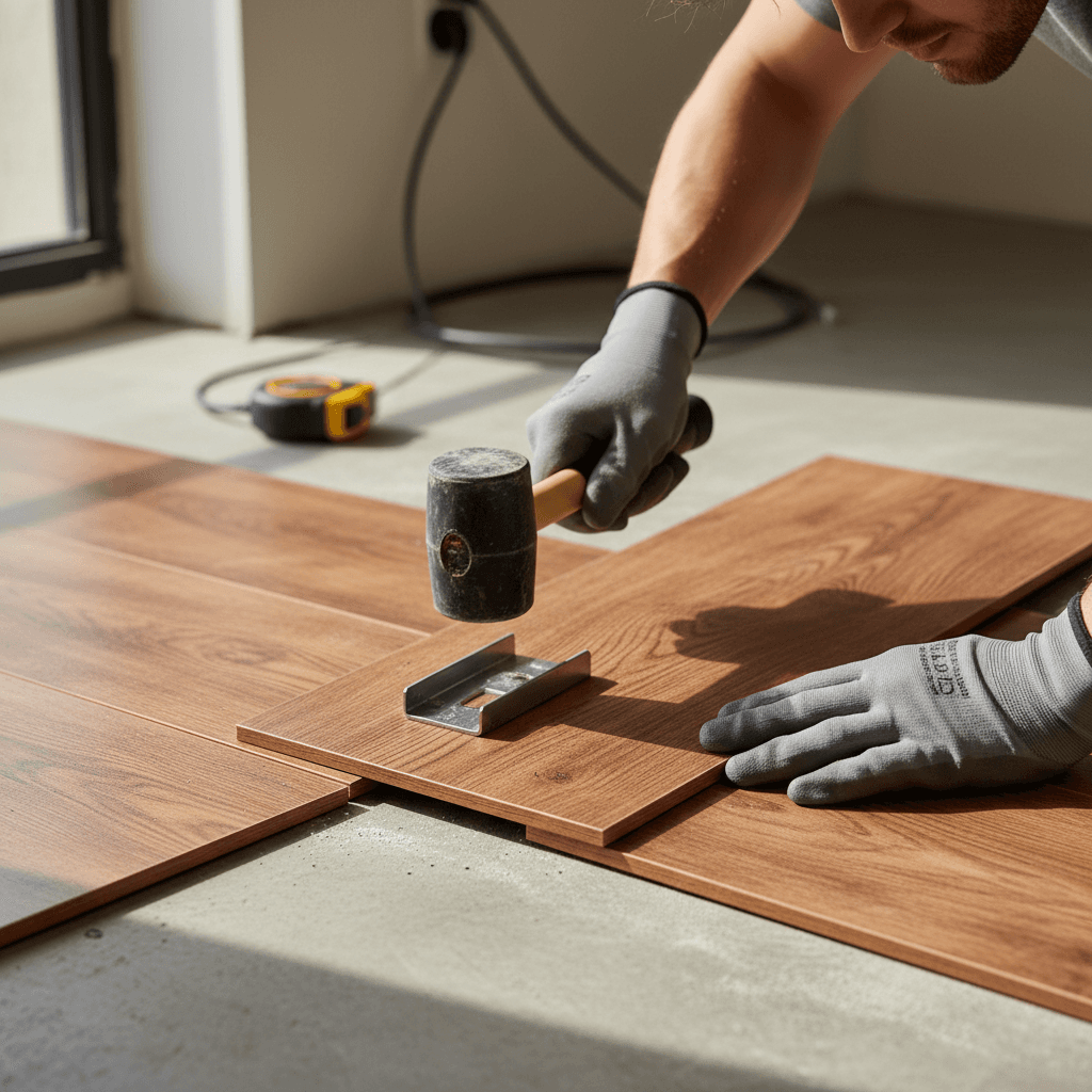 Vinyl plank installation in progress on residential floor